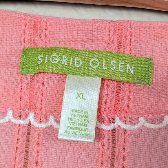 Sigrid Olsen Women's 100% Cotton Long Sleeve Top XL Embroidered Beachy Tassel - Picture 3 of 8